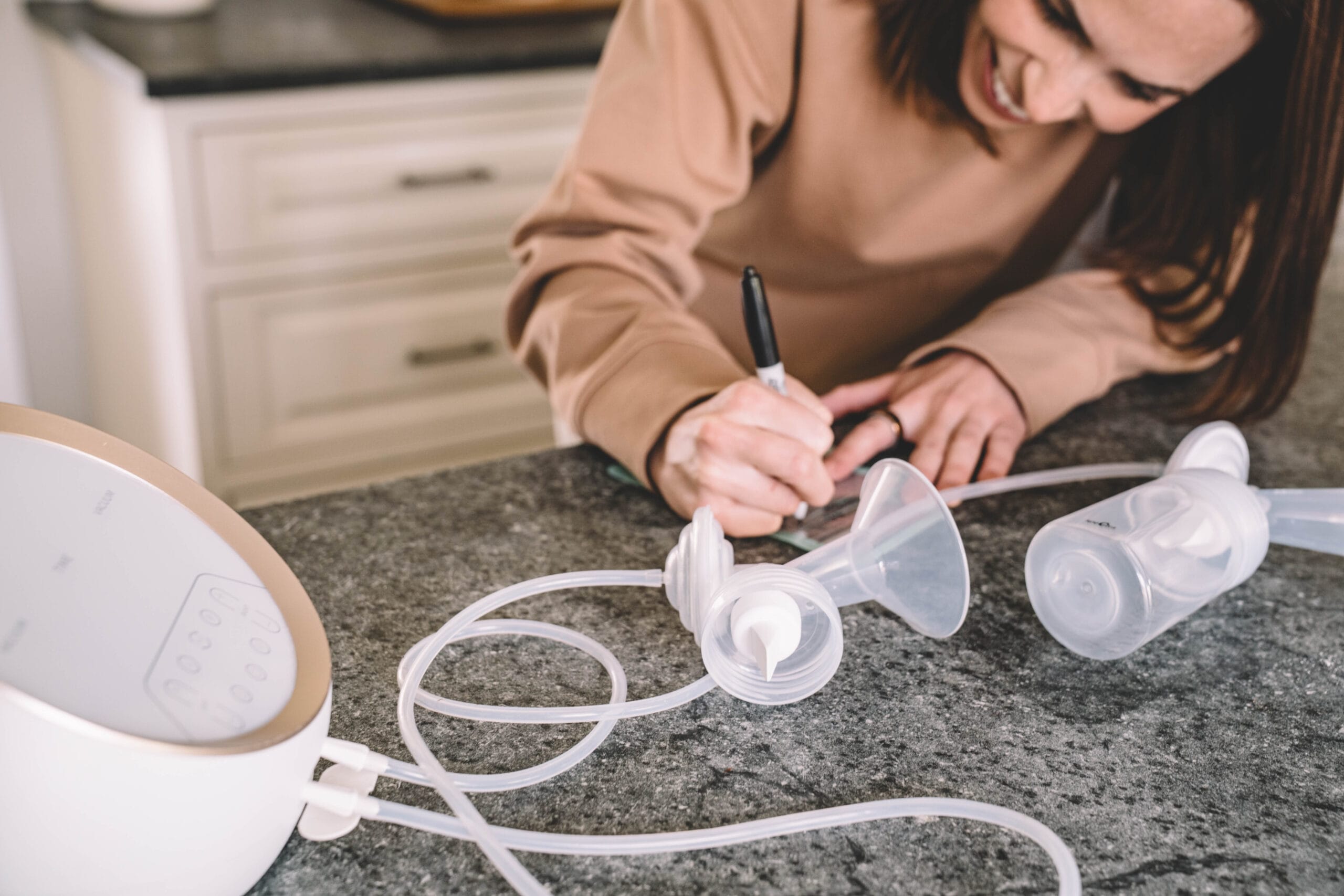 Olivia marking breast pump.